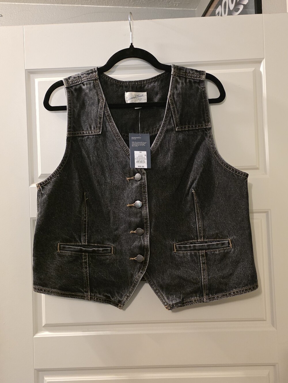 Classic Black Denim Vest - Size 16
